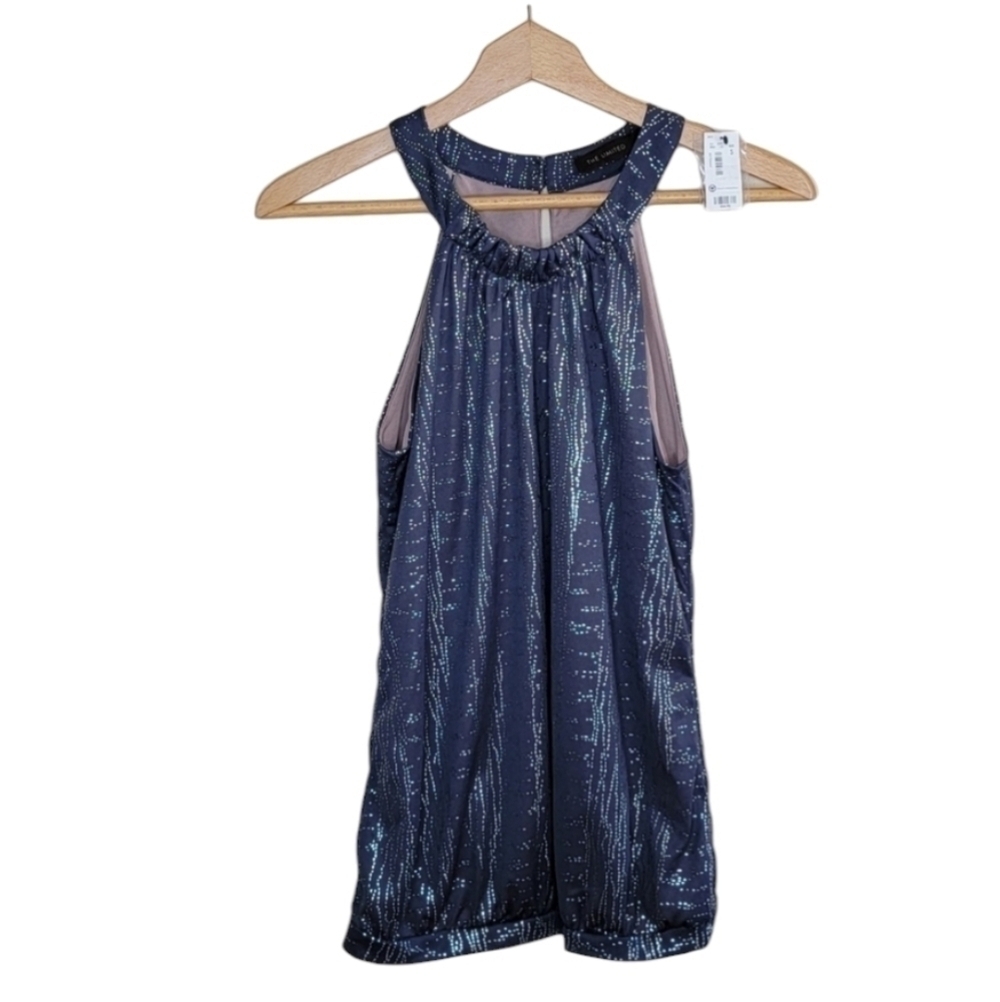 NWT The Limited Gray Halter Tank with Shimmery Silver Fleck Print Size Small